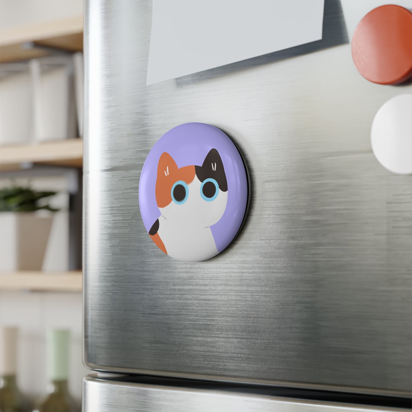 Calico Kitty Button Magnet Set - Cute Cat Lover Gifts, Refrigerator Decor, Fun Home Accessories, Unique Collectibles, Halloween Decor