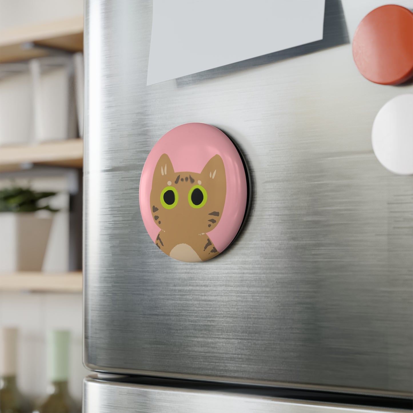 Tabby Kitty Button Magnet Set - Cute Cat Lover Gifts, Refrigerator Decor, Fun Home Accessories, Unique Collectibles, Halloween Decor