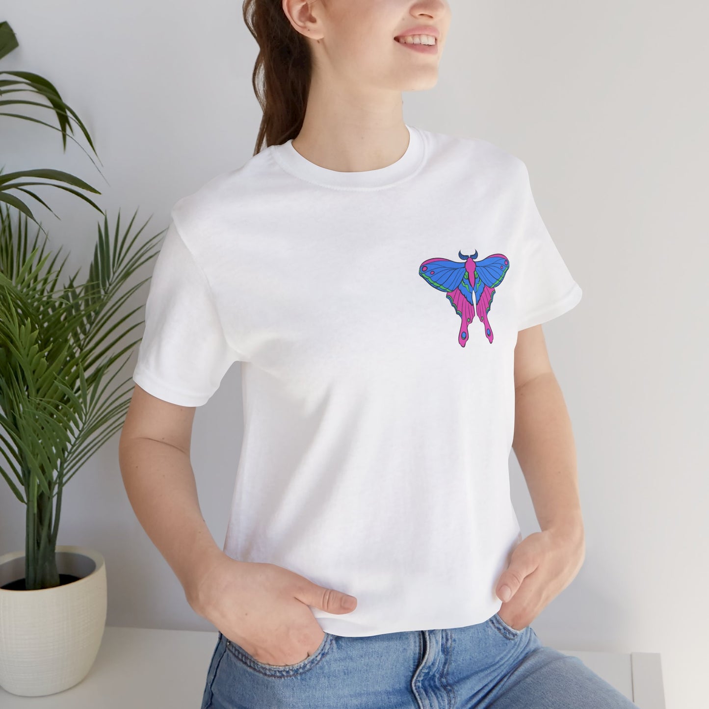 Pride Poly Moth T-Shirt, Casual Wear, Queer Summer Fashion, Nature Enthusiast Tee