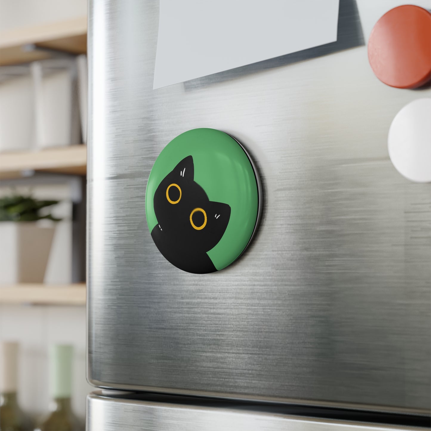 Black Kitty Button Magnet Set - Cute Cat Lover Gifts, Refrigerator Decor, Fun Home Accessories, Unique Collectibles, Halloween Decor