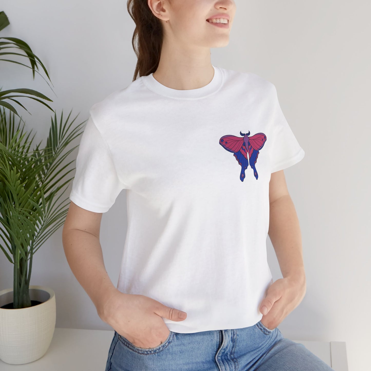 Pride Bisexual Moth T-Shirt, Casual Wear, Queer Summer Fashion, Nature Enthusiast Tee
