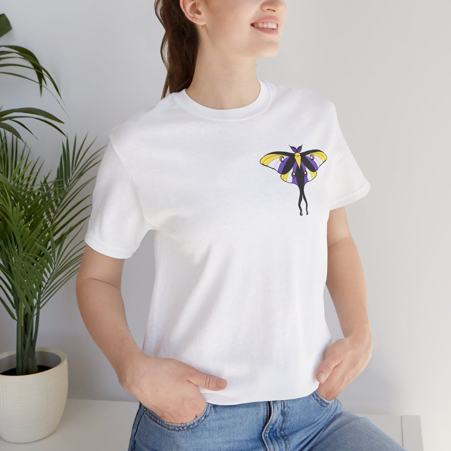 Pride Non-binary Moth T-Shirt, Casual Wear, Queer Summer Fashion, Nature Enthusiast Tee