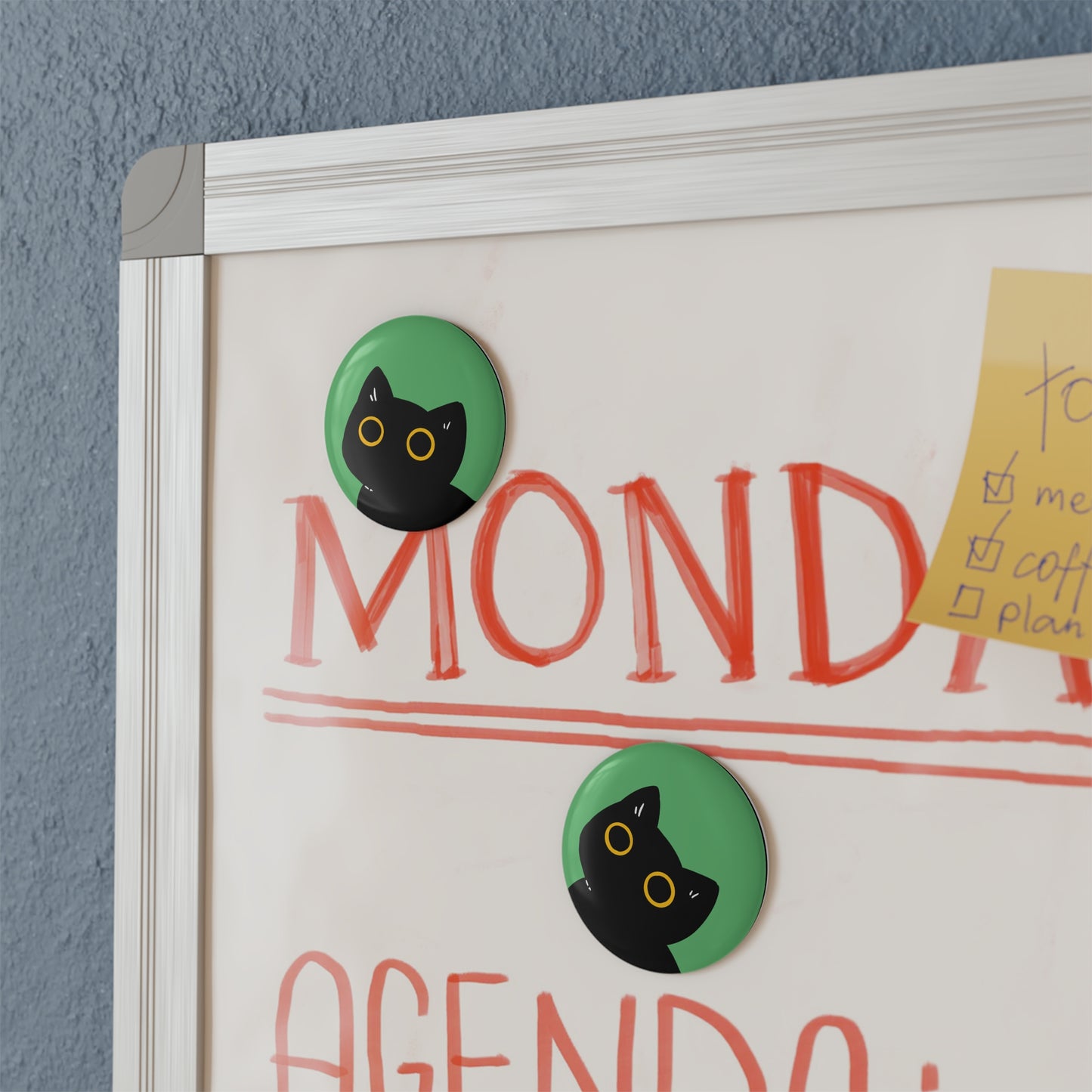 Black Kitty Button Magnet Set - Cute Cat Lover Gifts, Refrigerator Decor, Fun Home Accessories, Unique Collectibles, Halloween Decor
