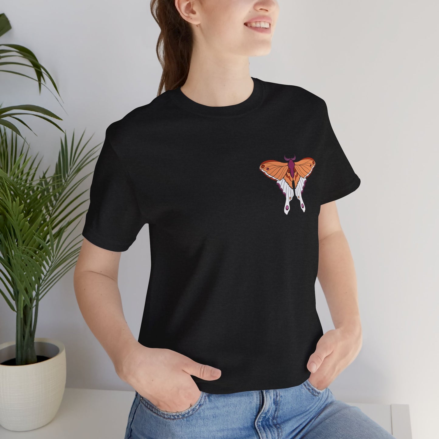 Pride Lesbian Moth T-Shirt, Casual Wear, Queer Summer Fashion, Nature Enthusiast Tee